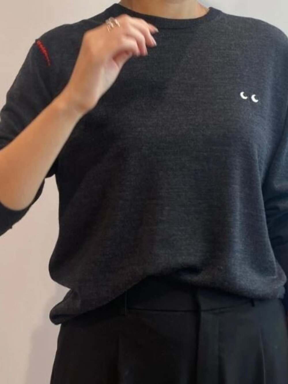 UNIQLO x ANYA HINDMARCH Merino Wool Long-Sleeve Crew Neck Sweater Navy New M